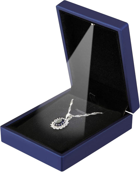 LED Light Pendant Necklace Gift Box, Velvet Jewelry Storage Display Case for Proposal Engagement Wedding Anniversary Birthday Valentine's Day (Blu...