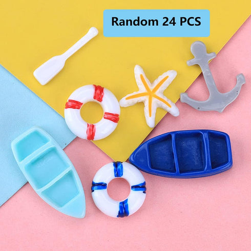 Daimay 28PCS Resin Nautical Ornaments Miniature Beach Ornament Kits Mini Seaside Oars Canoe Anchor Lifebuoy Model Micro Landscape Scenery Decor Aq...