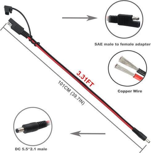 COMeap SAE to DC Adapter for Jackery Solar Panel, 3.31ft (1.01m) SAE to DC5521 Male Connector Cable with SAE Polarity Reverse Adapter DC8/6.5/5.5/...