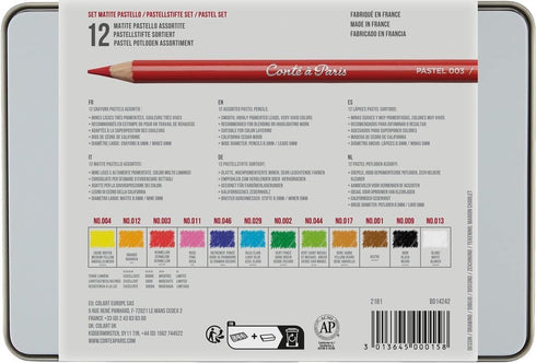 Conté à Paris Pastel Pencils with 12 Assorted Colors, Black...