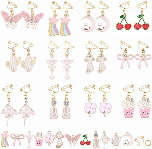 SUNNYCLUE 1 Box DIY 12 Pairs Clip On Earrings Pink Themed Clip On Earring Making Kit for Little and Women Jewelry Making Supplies...
