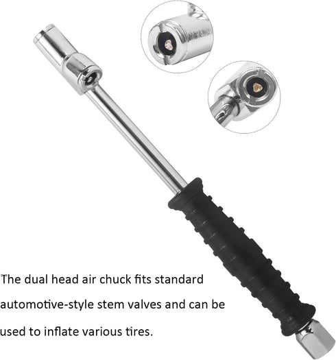 1/4 FNPT Dual Head Air Chuck for Tires, 2-Way Connection 9.4'' Extended Air Chuck with Rubber Handle, Tire Chuck for Cars, Trucks, Buses, Tractors...