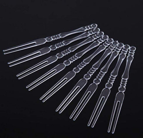 Comicfs 300pcs Disposable Plastic Fruit Forks, 4" Bistro Cocktail Forks Tasting Appetizer Fork Set Toothpick Portable Salad Mini Cake Fork (Clear)...