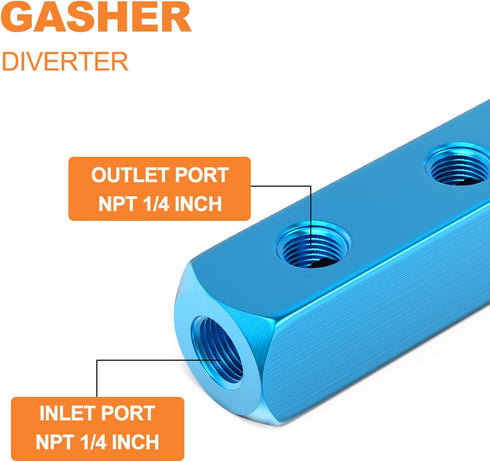 GASHER 2PCS Aluminum 3 Way 6 Port Pneumatic Manifold Air Distribution Block Splitter 1/4" Output Port 1/4" Supply Port...
