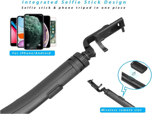 66" Selfie Stick Tripod for Cell Phone & Camera, All in 1 Expandable Phone Tripod with Remote Control and Rotate Phone Holder, Portable Tripod for...
