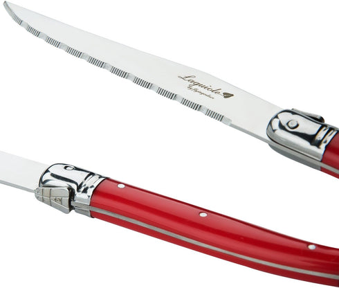 Laguiole By FlyingColors Steak Knife Set, Stainless Steel, Red Handles, 8 Pieces Red....
