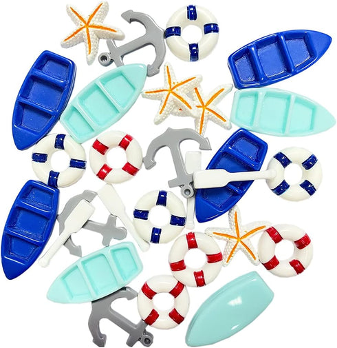 Daimay 28PCS Resin Nautical Ornaments Miniature Beach Ornament Kits Mini Seaside Oars Canoe Anchor Lifebuoy Model Micro Landscape Scenery Decor Aq...