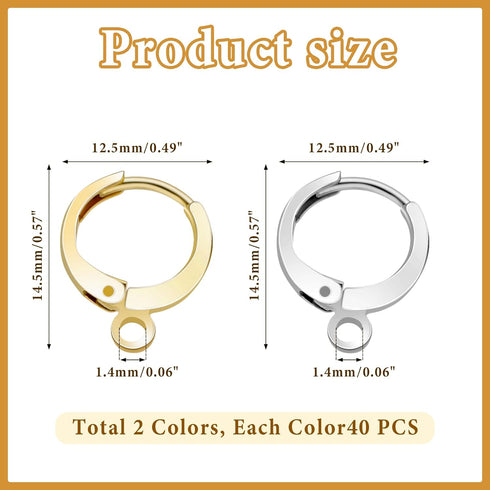 80 PCS Leverback Earring Hooks Hypoallergenic Earring Hooks Stainless Steel Earring Hooks Round French Hook Clasps Ear Wire Earring Supplies Findi...