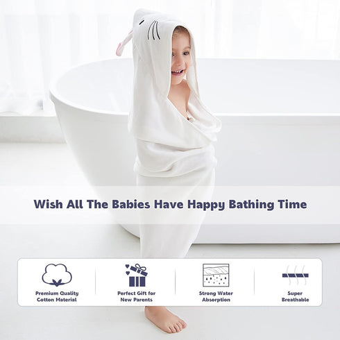 MICHLEY Animal Face Hooded Baby Towel Cotton Bathrobe for Boys Girls 0-6 Year White...