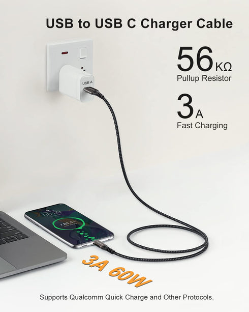 USB A to USB C Cable 3.3ft+6.6ft, 10Gbps Data Transfer and 60W 3A Fast Charging 3.1/3.2 Gen 2 Cable, for Samsung Galaxy MacBook Laptop Tablet Phon...
