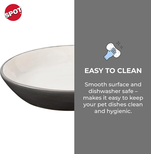 SPOT by Ethical Products - Heavy Ceramic High Gloss Dog Bowl Cat Bowl Durable Dog Food and Water Pet Dish - Dishwasher Safe - 2 TONE GRAY OVAL CAT...