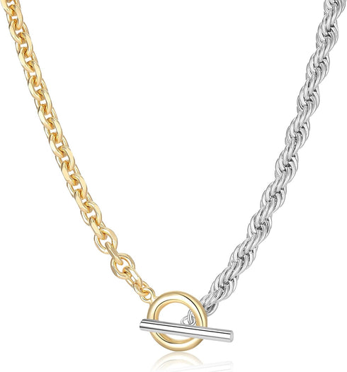 Trendy Choker Chain Necklace for Women, Two Tone Link Choker Chain Necklaces Jewelry for Women Gifts for Her...