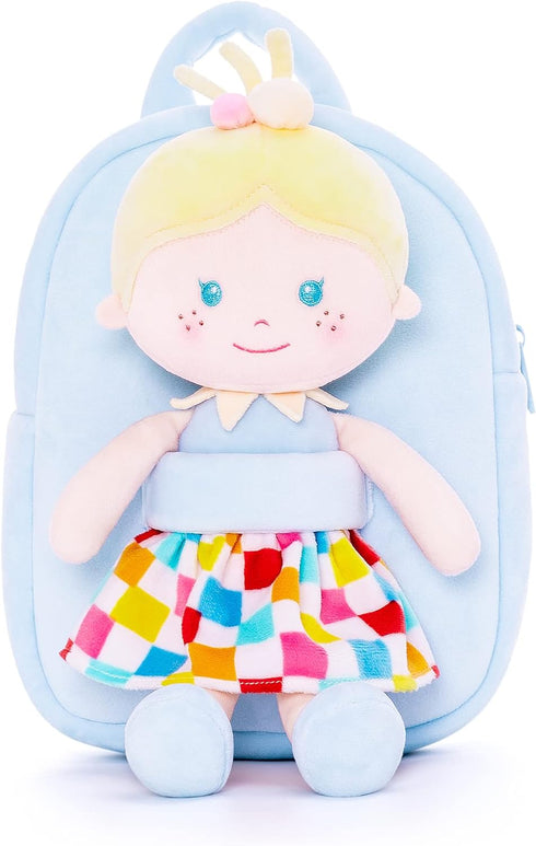 Toddler Kids Backpack with Soft Baby Dolls in Plaid Dress 9.5"...