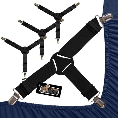 Gorilla Grip Bed Sheet Straps, Adjustable Elastic Fasteners with Metal Clips, Keep in Place Fitted Bedding Holder, Easy Install Suspenders Mattres...