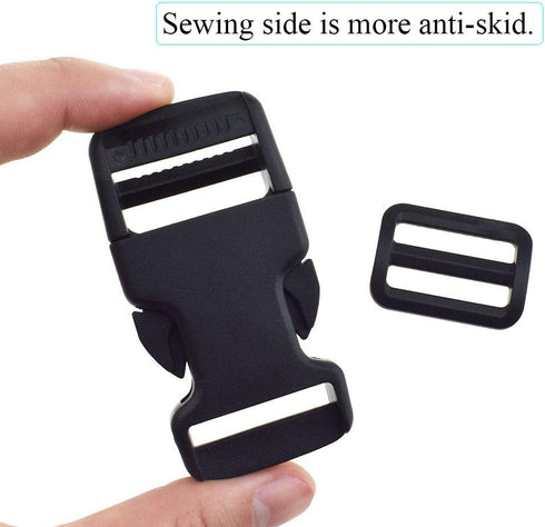 SGH Pro 1 Inch Single Adjustable Quick Side Release Buckles with 1 Inch Tri-Glide Slides Clips Snaps No Sewing Heavy Duty Plastic Replacement for ...
