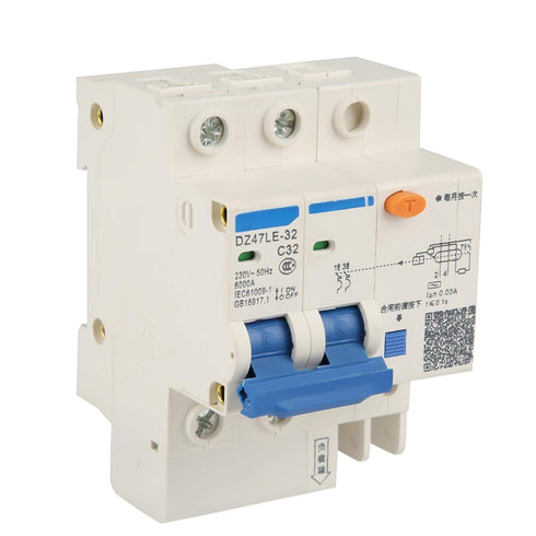 Current Circuit Breaker, 230V 32A 30mA Current Circuit Breaker DZ47LE-32 2P+N C32...