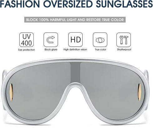 PORADAY Fashion Wave Mask Sunglasses for Women Men Trendy Oversized Sun Glasses Luxury Designer Y2K Punk Shades...