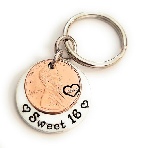 Sweet 16 Happy 16th Birthday Coin Lucky 2008 (Birth Year) Penny Key Chain Gift for Teenage New Driver...