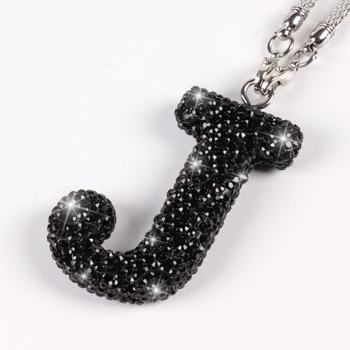 TobeQueen Car Rear View Mirror Ornament Hanging Lucky Crystal Pendant Black Bling Car Accessories for Women Rhinestone Charm Auto Decoration (Blac...