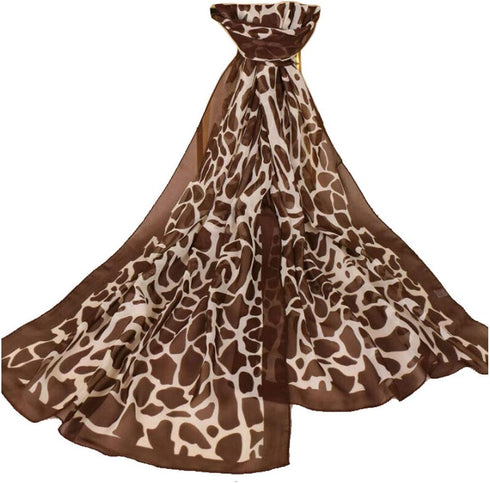 Long Medium Rectangle Sheer Chiffon Tan Brown Beige Cream Giraffe Leopard Cheetah Animal Print Scarf Women's Scarves Hijab Shawl Pashmina Headband...