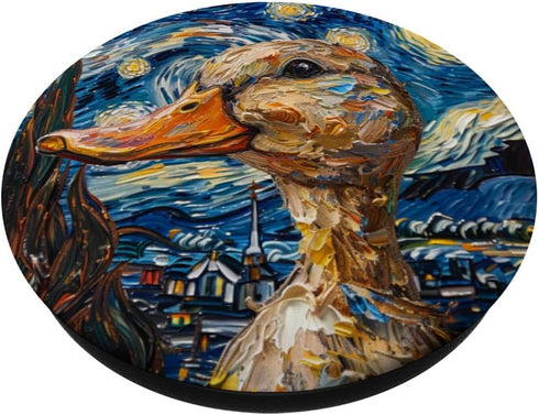 Cute Van Gogh Style Duck Starry Night Portrait PopSockets Standard PopGrip...