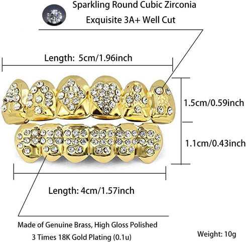 TOPGRILLZ Gold Poker Grills for Your Teeth for Men & Women, 18K Gold Plated Brass, Heart, Unisex, Hip Hop Faux Diamond Grillz Teeth Jewelry, Party...
