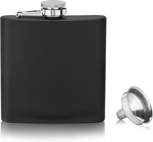 True Stainless Steel Metal Flask for Men, Drinking Flasks for Whiskey Tequila Rum Brandy Cocktails, Travel, Backpacking, 6 oz Set of 1, Matte Blac...