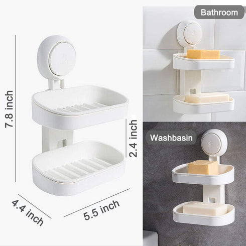 Double Layer Soap Dished Holder Suction Cup, Soap Bar Holder with Drainage Design for Soap Saver, Wall Mounted Soap Tray for Bathroom Shower, Reus...