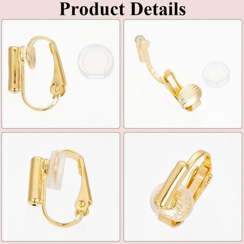 1 Box 24Pcs Real 18K Gold Plated Clip Earring Converter Clip Earrings Findings Brass Painless Non Pierced Earring Converter with Pads Earring Clip...
