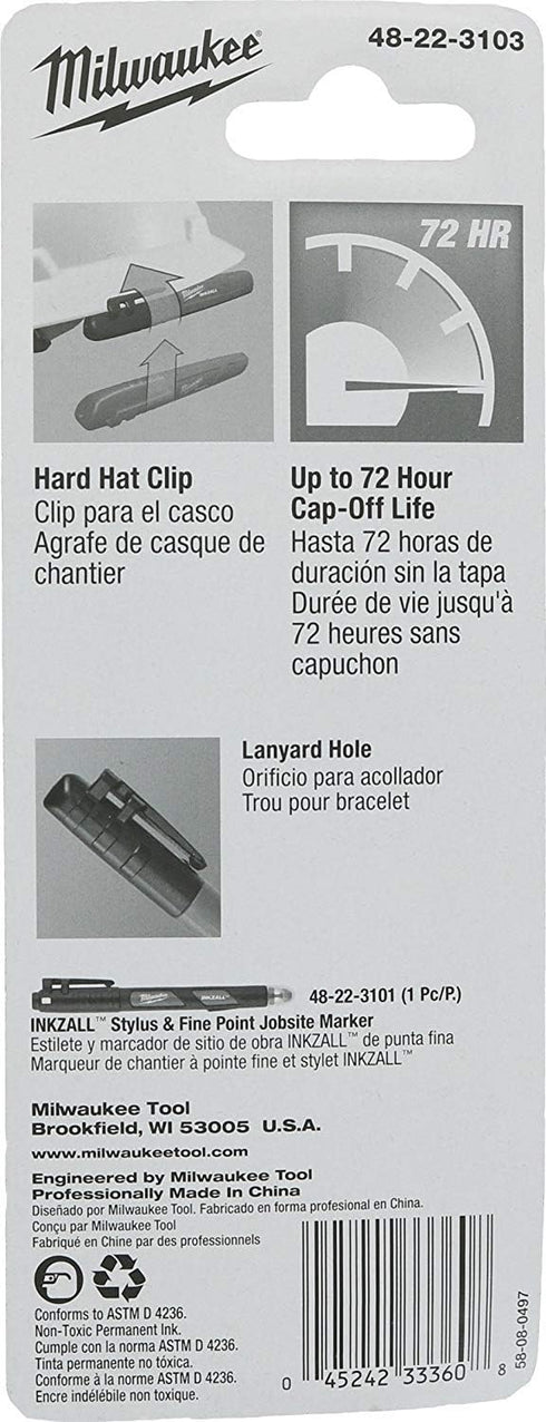Milwaukee 48-22-3103 Inkzall Chisel Tip Multi Surface Jobsite Marker w/Water, Oil, and Dust Resistance, 6 Pack...