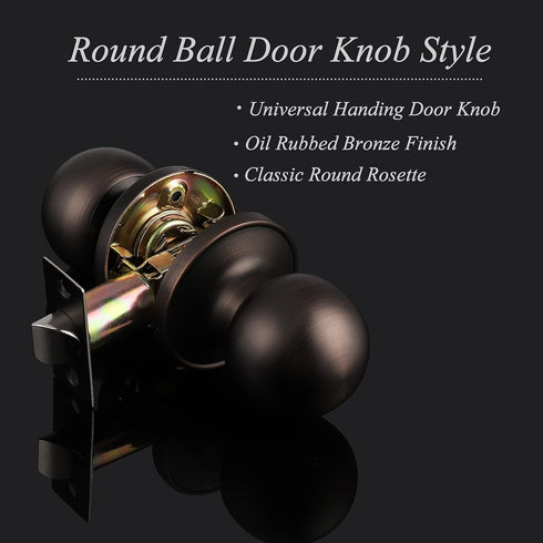 Probrico Ball Passage Door Knobs Door Lock Without Key in Oil Rubbed Bronze...