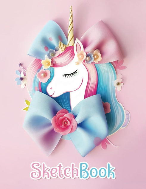 Pretty Pink Unicorn Sketchbook For Girls Ages 4-12: Unique and Cute Cover, 120 BLANK White Pages With Border, 8.5" x 11" For Drawing and Sketching...
