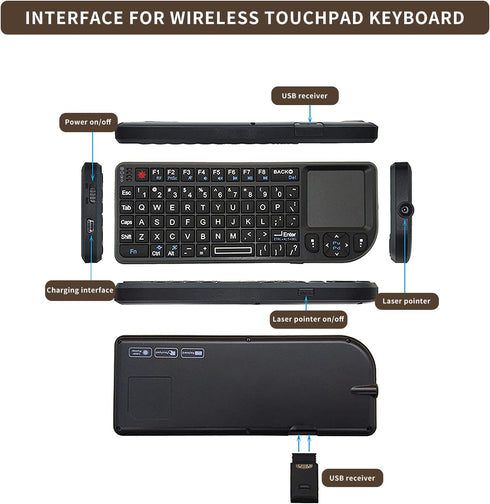 Gugxiom 2.4G Wireless Touchpad Keyboard, USB2.0 Mini Wireless Keyboard with 69 Backlight Keys, with Touch Pad, IR Indicator, Receiver and USB Cabl...