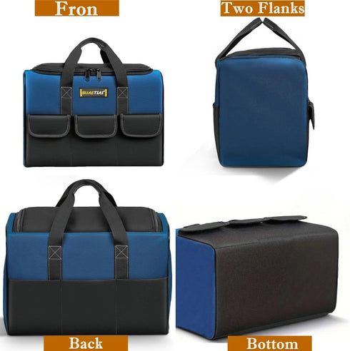 12 Inch Small Tool Bag for Men,Heavy Duty Wide Mouth Tool Tote with 6 Storage Pockets,Large Capacity Handbag,Canvas Mechanic Tool Bags,Portable To...