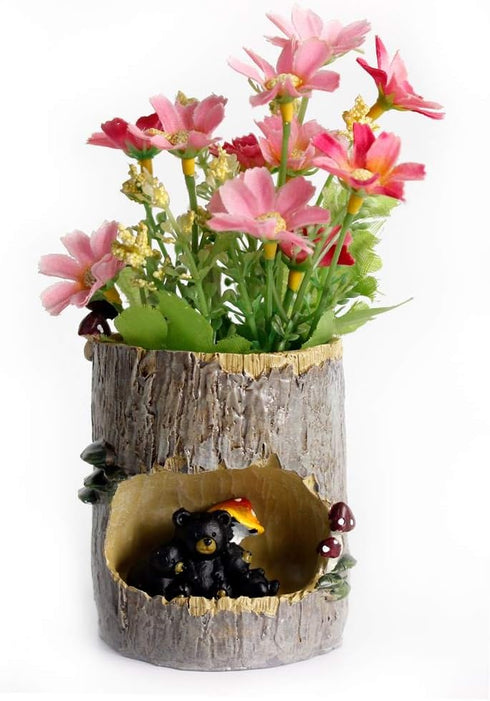 Flower Pot Succulent Planters Tree Hole Pots Resin Flower Plant Pot Office Home Garden Decoration (Bear)...