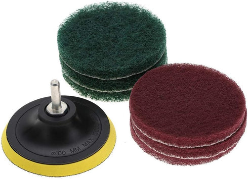 Drill Brush Power Scouring Pads, 4in 100mm Drill Power Brush Tile Scrubber Scouring Pads Cleaning Kit, Drill Attachment Cleaner Tool with Shaft...