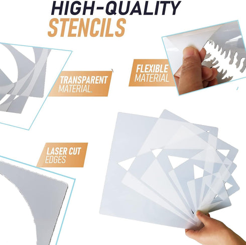 5pcs Reusable Painting Stencils,Plastic Art Craft Templates on Wood Wall Fabric Paper Home Décor DIY 4" to 12" (Triangle)...