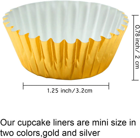 Elcoho 600 Pieces 1.25 Inch Mini Foil Metallic Cupcake Liners Muffin Paper Cases Baking Cups, Gold and Silver...
