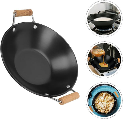PRETYZOOM Stainless Steel Griddle Double Handle Hot Pot Kitchen Supply Deep Frying Pan Kitchen Food Wok Daily Use Metal Wok Fine Wok for Cooking R...