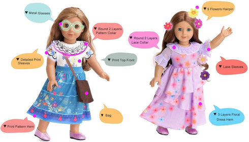 18 Inch Doll Clothes Mirabel Isabella Costume Accesories Magic Costume Flowers Princess Dresses for 18" Doll...