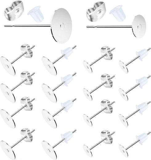 Earring Posts Stainless Steel, 500Pcs Hypoallergenic Flat Pad Earring Studs (4mm, 6mm) with Butterfly and Rubber Bullet Earring Backs for Jewelry ...