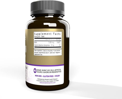 Windmill Natural Vitamins Biotin 5000 mcg, Supports Healthy Hair, Skin & Nails, Metabolism Booster, 60 Count, 60 Servings...
