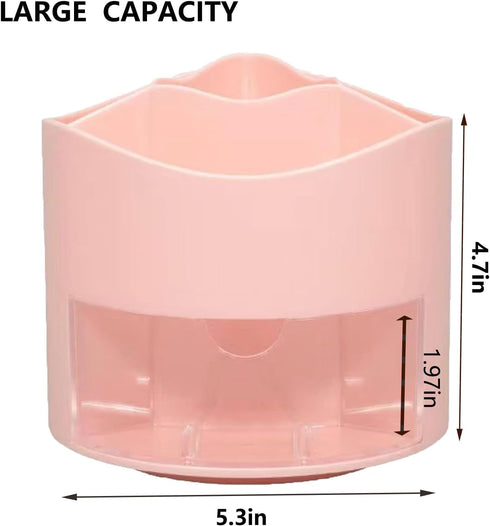 Pen Holder for Desk, 4 Slots 360 Rotating Pen Pencil Holder Desk Organizer with Drawer, Desktop Storage Cute Spinning Pencil Cup Pen Caddy for Off...