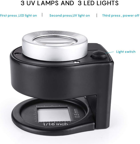 30X Loupe Magnifier with 6 Light, Desktop Portable Metal Magnifier Folding Scale Sewing Magnifying Glass for Textile Optical Jewelry Tool Coins Cu...