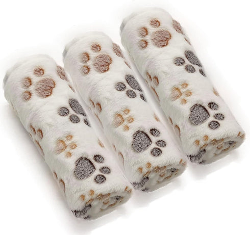 1 Pack 3 Puppy Dog Blankets Super Soft Warm Sleep Mat Fluffy Premium Fleece Pet Blanket Flannel Throw for Dog Puppy Cat - White Paw Print Medium(2...