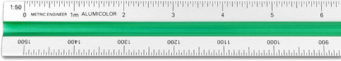 Alumicolor Aluminum Engineer Metric Color-Coded Solid Drafting Scale, 30CM, Silver,3453-1...