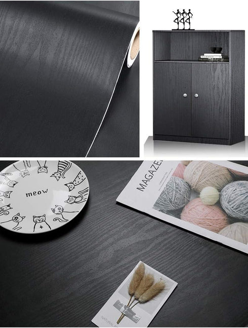 Black Wood Wallpaper - Peel and Stick Wallpaper Wood – Black Wood Self-Adhesive & Removable Wallpaper for Countertop Furniture Kitchen Wall, Reali...