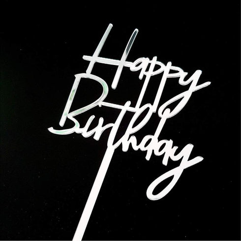 Happy Birthday Acrylic Cake Topper Party Decorations (Mirror Silver)...