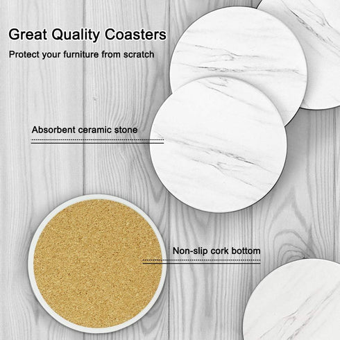 EAGMAK Set of 8 Coasters for Drinks, Absorbent Marble Style Ceramic Drink Coaster with Holder for Coffee Wooden Table Home Decor (White)...