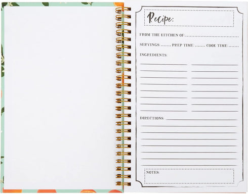 Blank Recipe Book to Write Your Own Recipes, 120 Pages, 8 Sections, Floral and Orange Theme, Laminated Hardcover (5.5 x 8.5 In)...